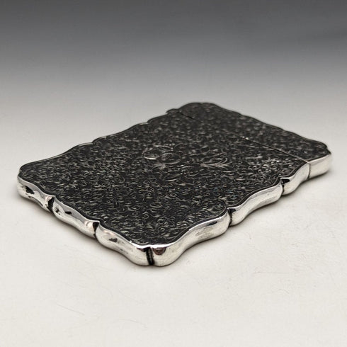 1884 British Antique Pure Silver (925 Silver) Floral Engraving Card Case 68g George Unite